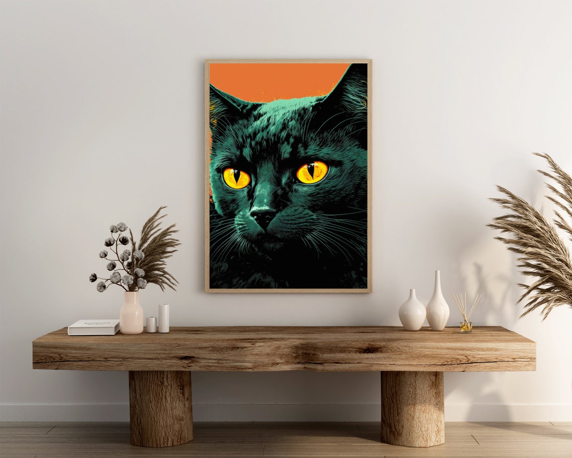 Black Cat Pop Art Poster Print Black Modern Wall Art Gift For Cat Mama Cute Spooky Home Dcor Wall Art Digitial - Image 3