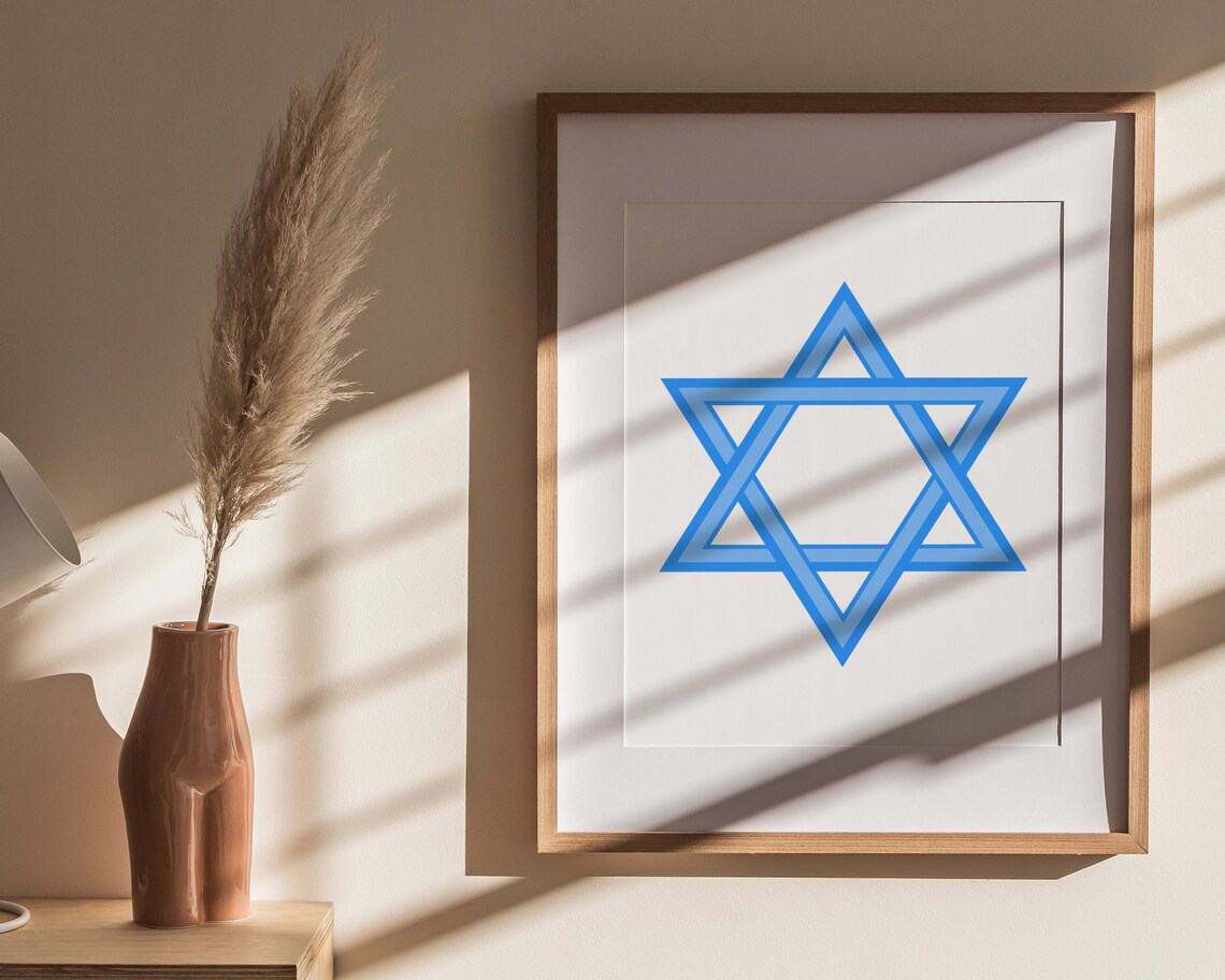 Blue Star of David Minimalist Geometric Jewish Symbol Poster - Image 4