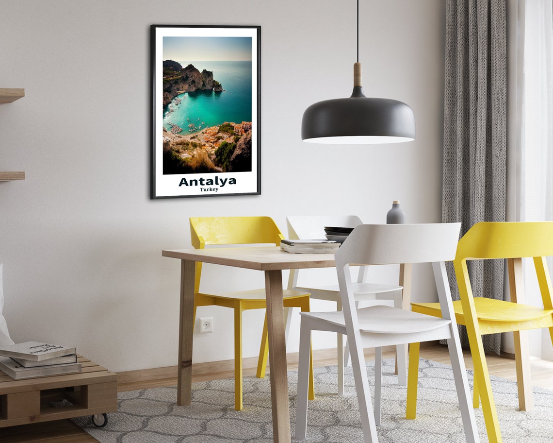 Antalya Turkey Turquoise Bay Cliffs and Boats Coastal Travel Poster - Image 2
