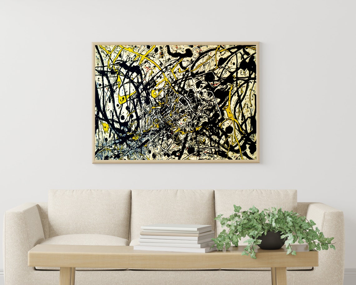 Jackson Pollock Style Abstract Drip Painting Yellow Black Poster - Image 3