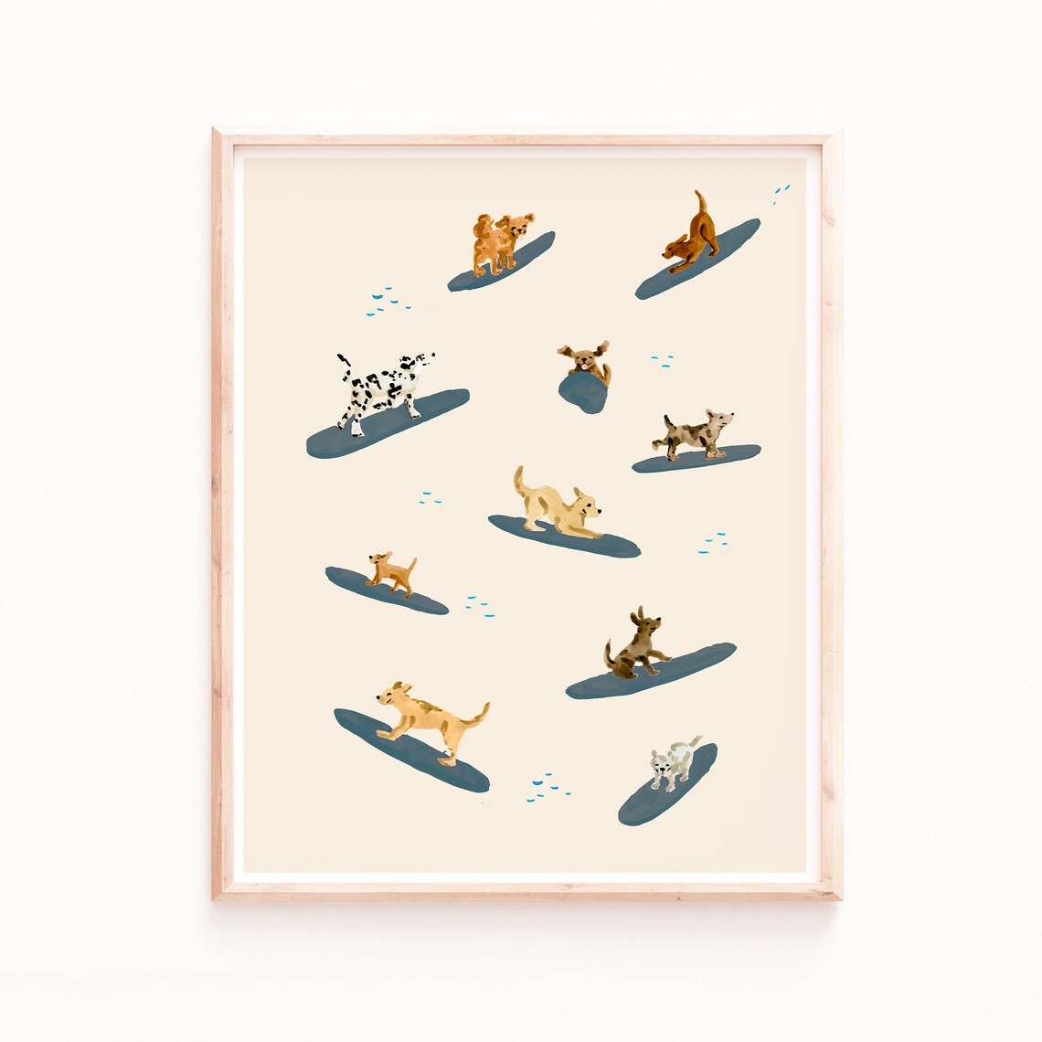 Dogs Surfing Print, Dog Lover Surf Wall Art