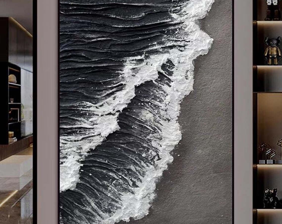 Ocean Waves Oil Painting, Abstract Vertical Art Print
