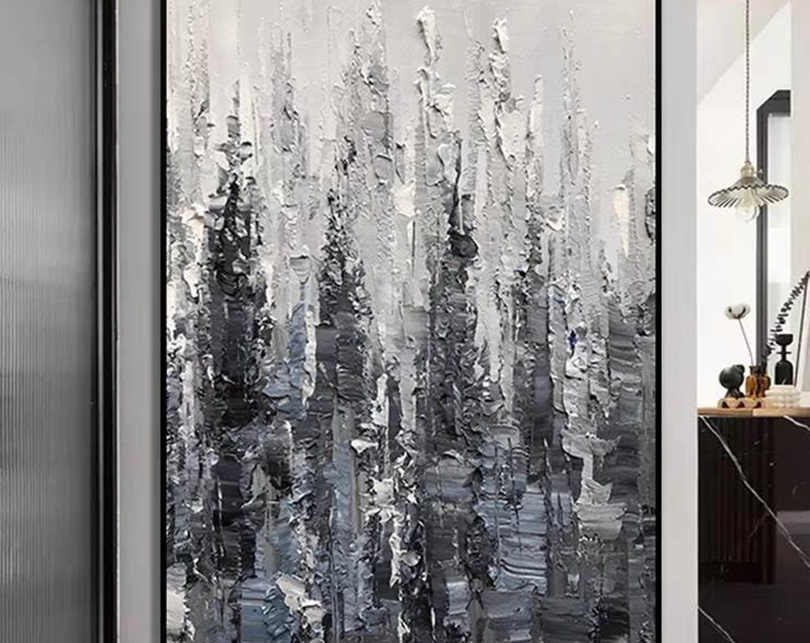 Black White Thick Texture Abstract Modern Minimalist Painting Poster