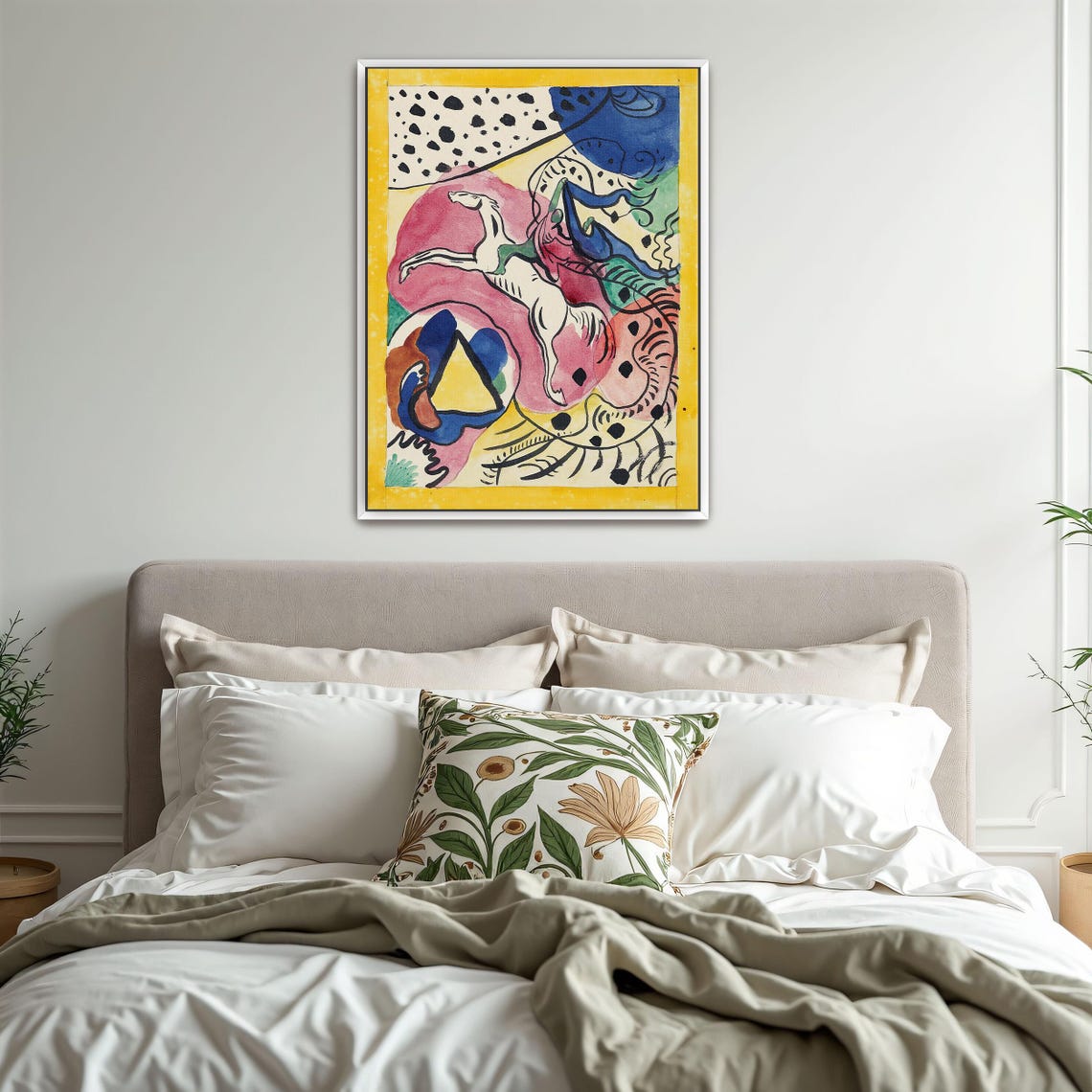 Framed Print Of Abstract Painting With A Horse Geometric Wall Art Pink And Blue Bedroom Artwork Art Nouveau Watercolor Painting - Image 3