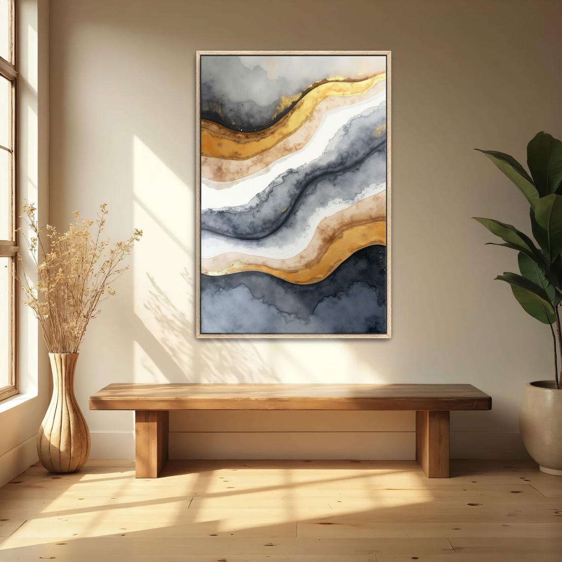 Gold And Grey Horizontal Watercolor Bands Abstract Modern Poster - Image 4