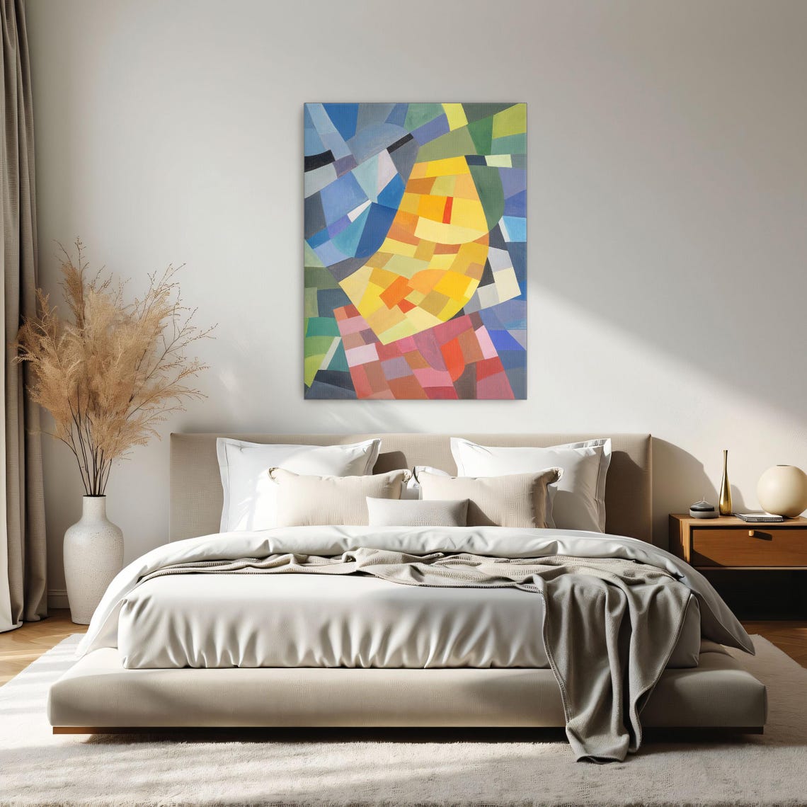 Framed Print Of Abstract Geometric Painting With Yellow And Red Geometric Print Yellow And Blue Living Room Decor - Image 2