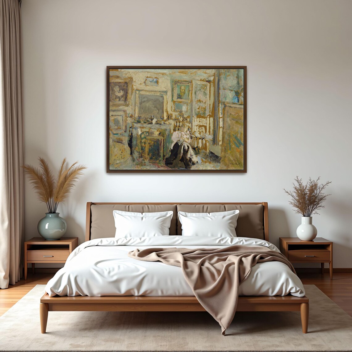 Woman Seated in a Sunlit Blue and Gold Interior Painting Art Poster - Image 6