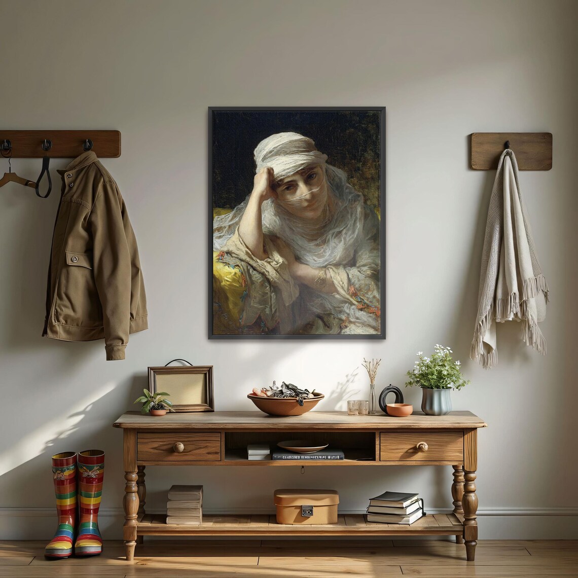 Victorian Woman in White Veil Seated Classic Portrait Art Poster - Image 4