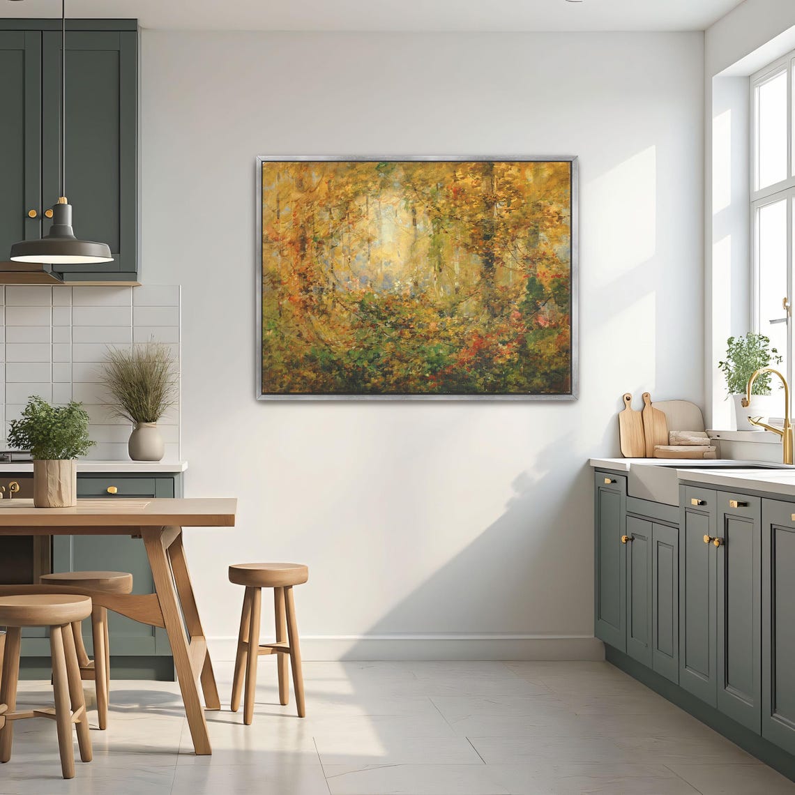 Golden Autumn Forest Dense Foliage Impressionist Scene Poster - Image 3