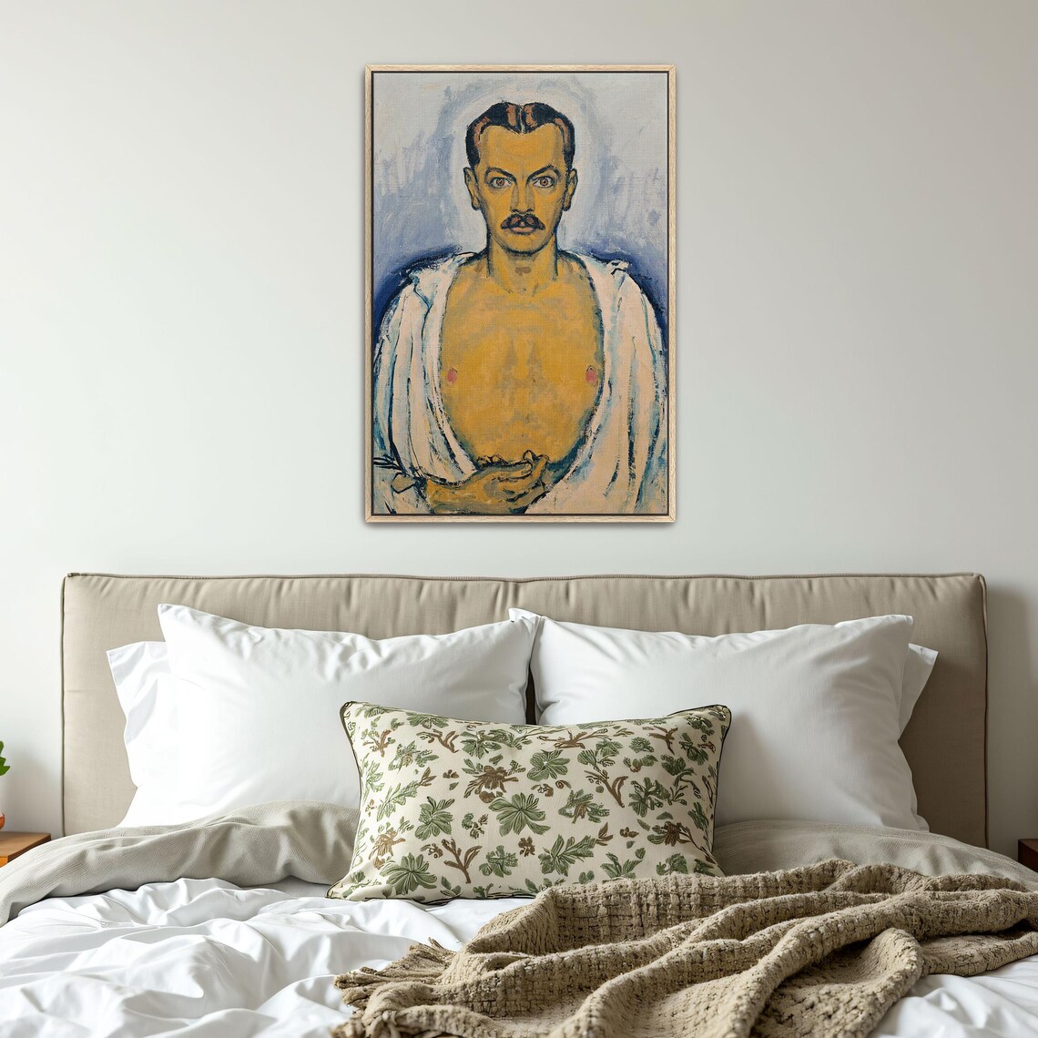 Mustached Bare-Chested Man Expressionist Portrait Painting Poster - Image 4