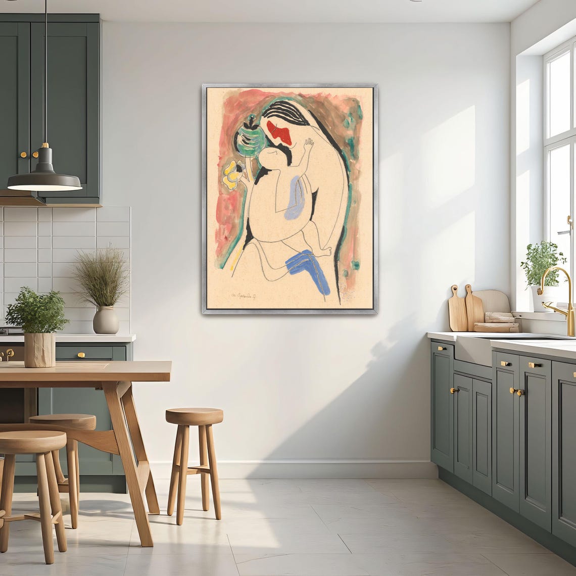 Mikuláš Galanda Mother and Child Soft Watercolor Drawing Poster - Image 2