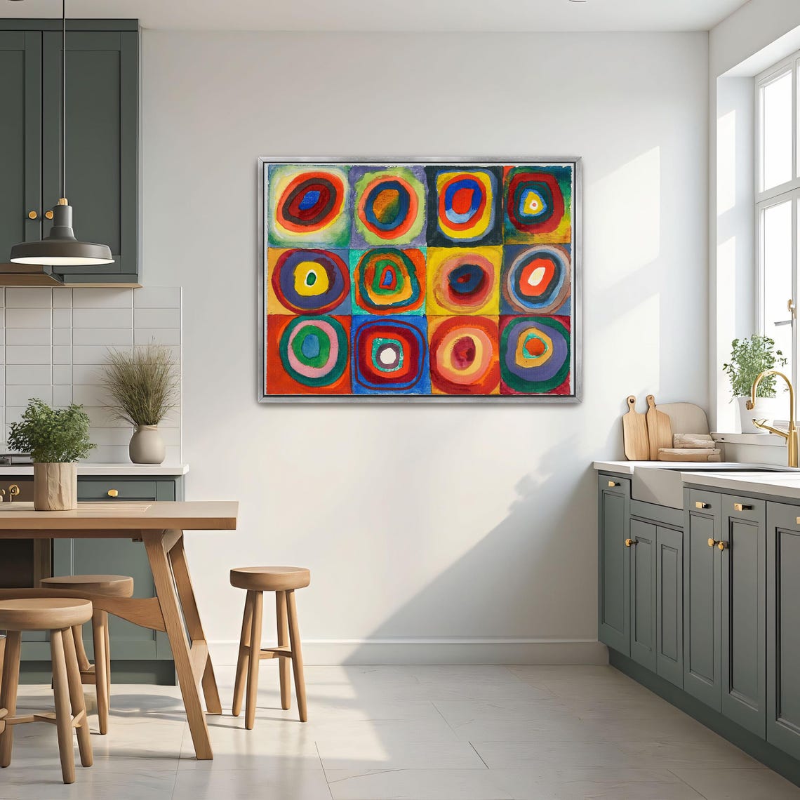 Framed Print Of Abstract Painting With Concentric Circles Geometric Print Red And Yellow Living Room Decor Abstract Art - Image 3