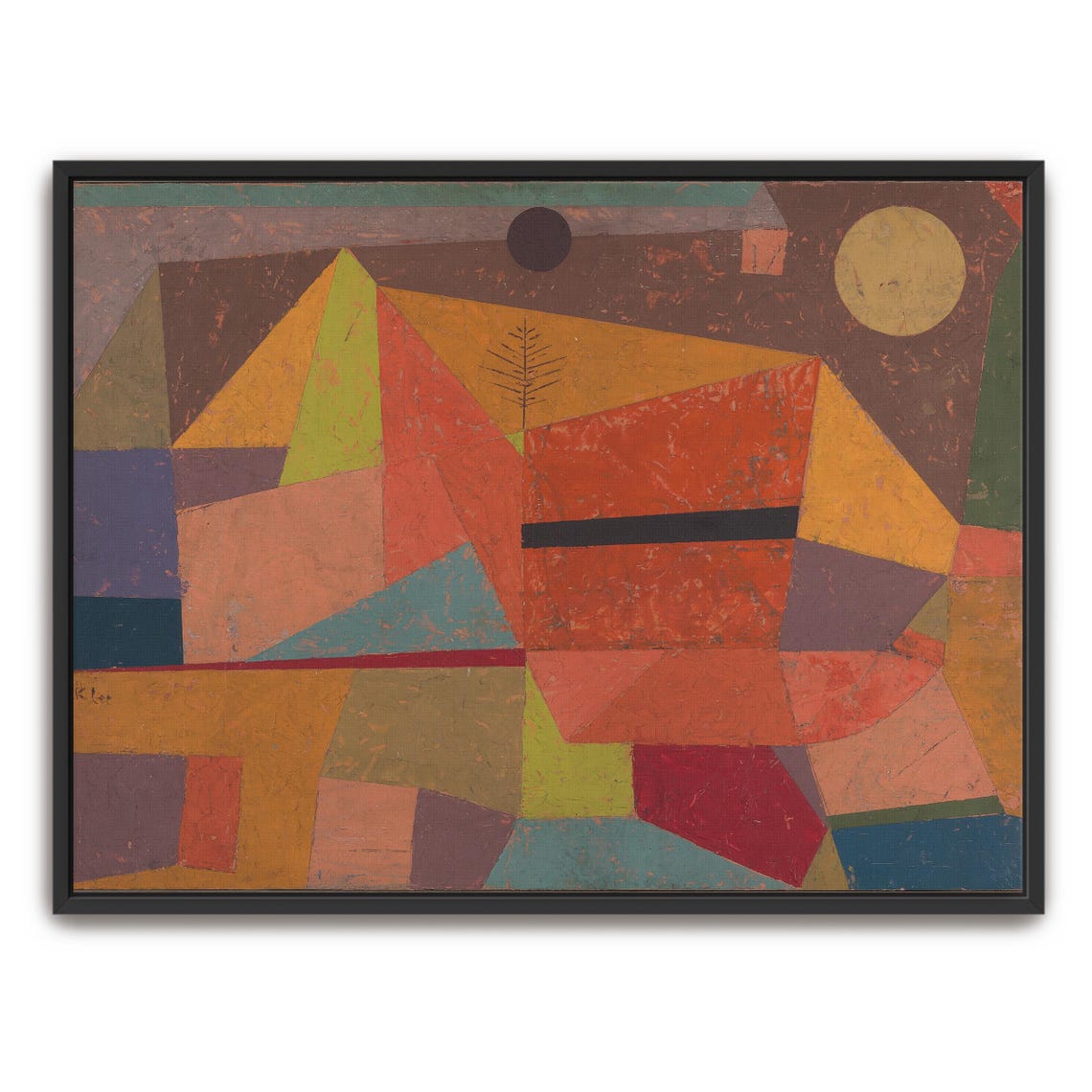 Paul Klee Framed Print Abstract Geometric Landscape With Sun And Tree Geometric Print Green And Blue Geometric Wall Art