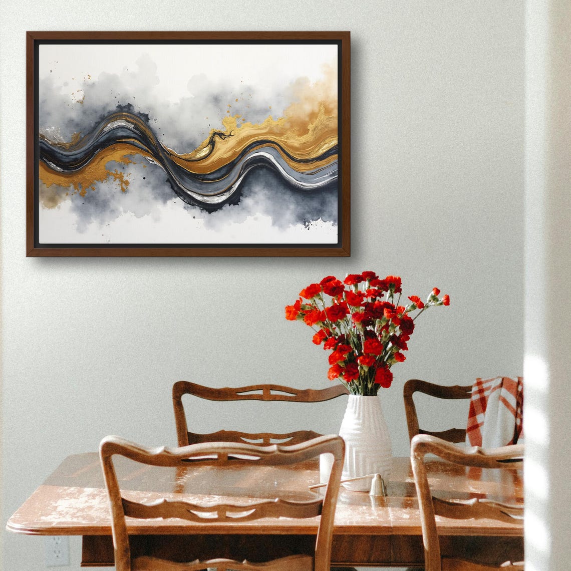 Bold Black Gold And White Marble Wave Watercolor Abstract Art Poster - Image 3