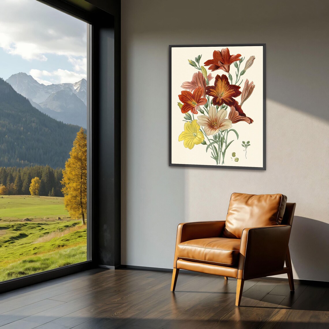 Vintage Botanical Red Orange and Yellow Daylily Illustration Poster - Image 4