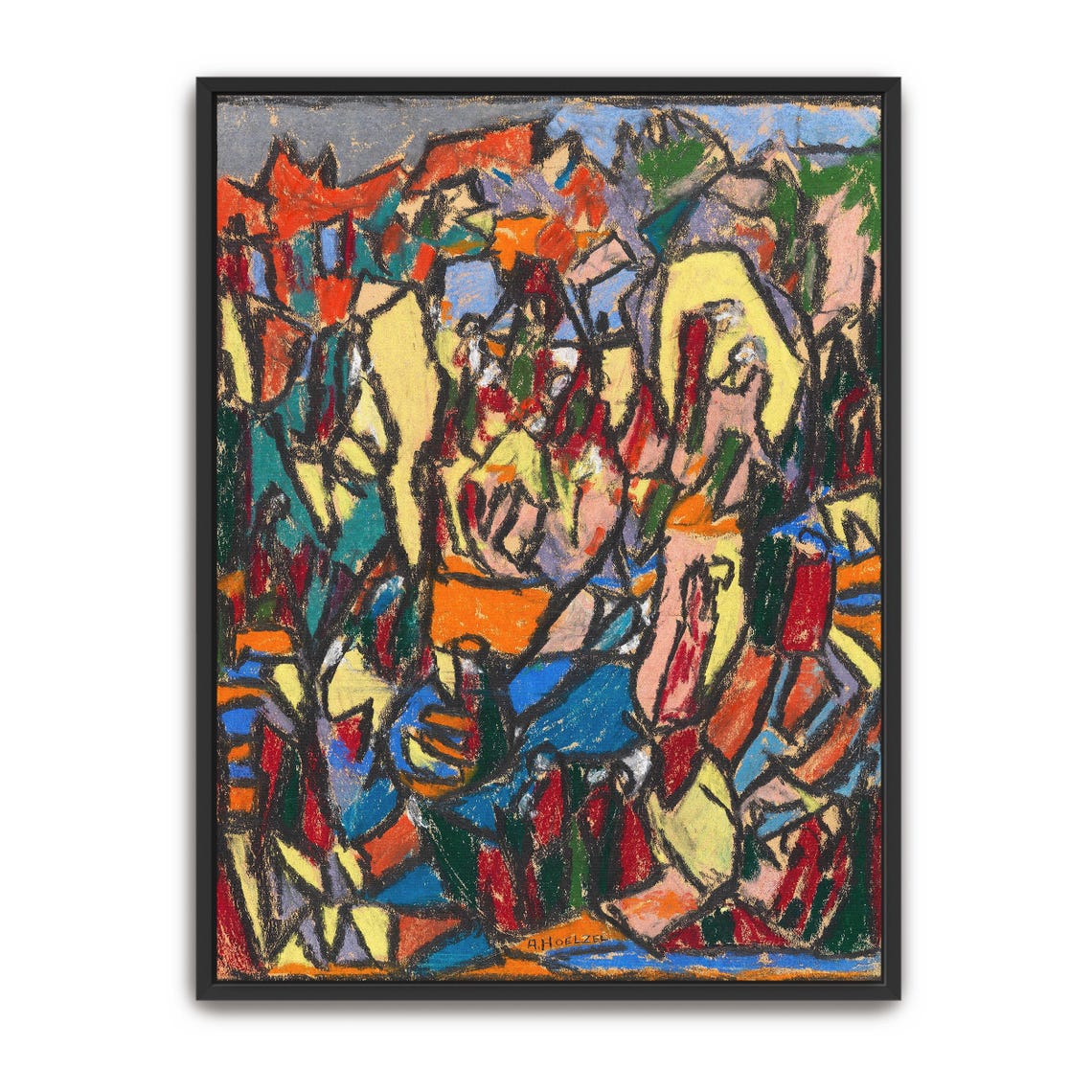 Framed Print Of Abstract Landscape With Colorful Shapes Geometric Fine Art Print Green And Yellow Bedroom Decor Abstract Art