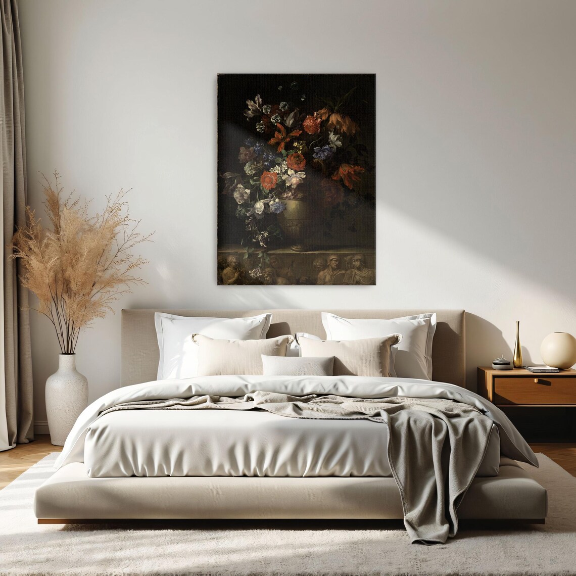 Dark Baroque Floral Still Life In Ornate Vase Classic Oil Art Poster - Image 2