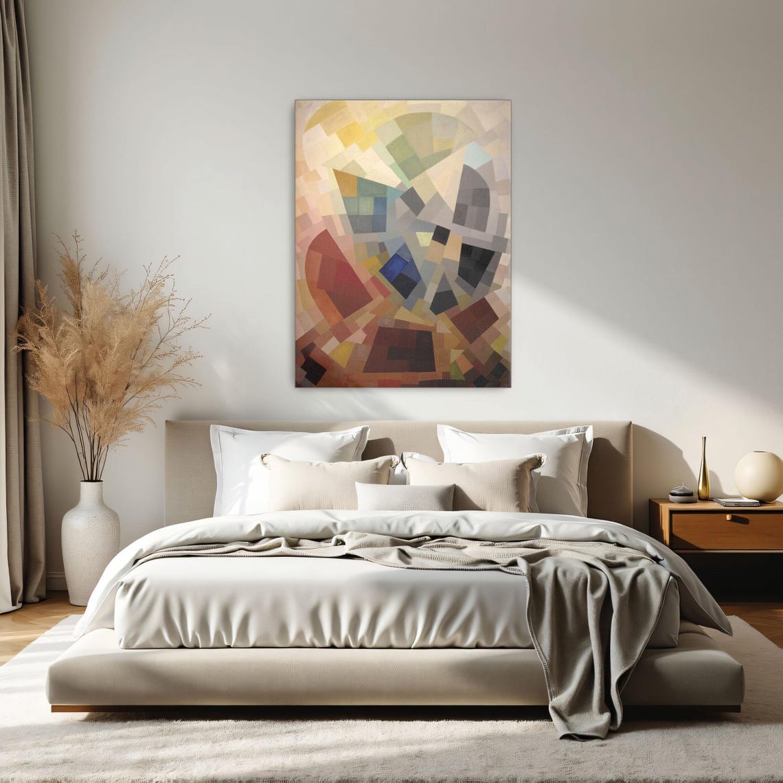 Framed Wall Art Of Abstract Geometric Art With Various Colors Geometric Fine Art Print Beige And Gray Bedroom Art Geometric Decor - Image 2