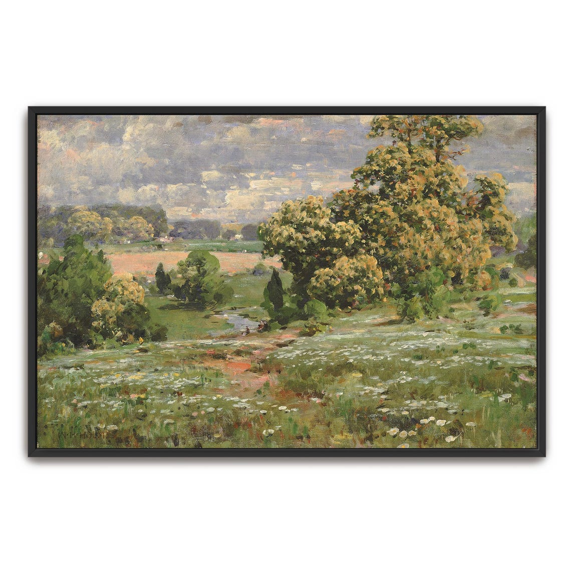 Wildflower Meadow With A Stream And Rolling Trees Impressionist Poster