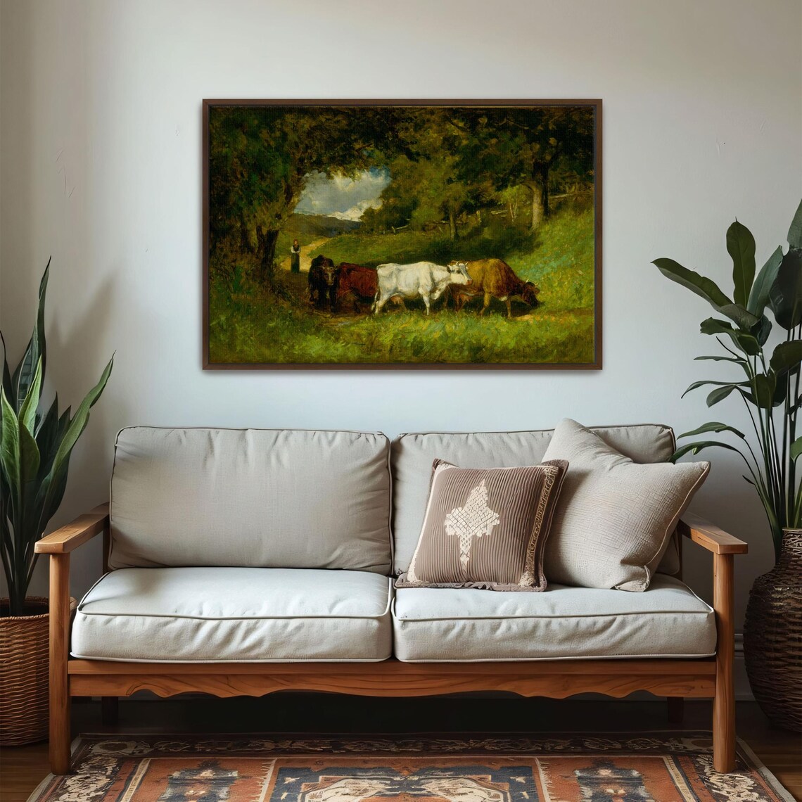 Vintage Pastoral Painting Of Cows With A Woman In A Field Poster - Image 5