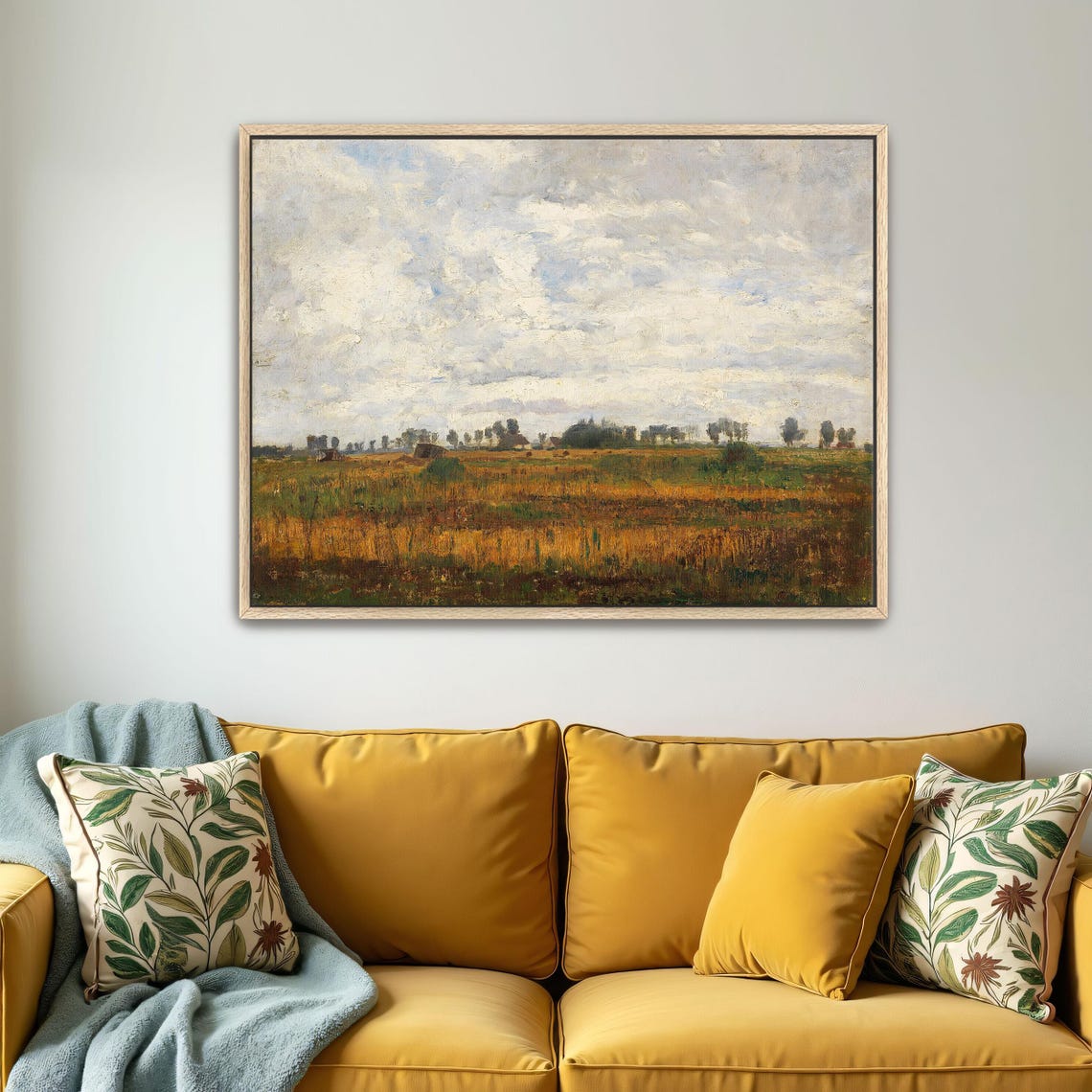 Rustic Farmland Under Cloudy Sky Vintage Oil Painting Poster - Image 5