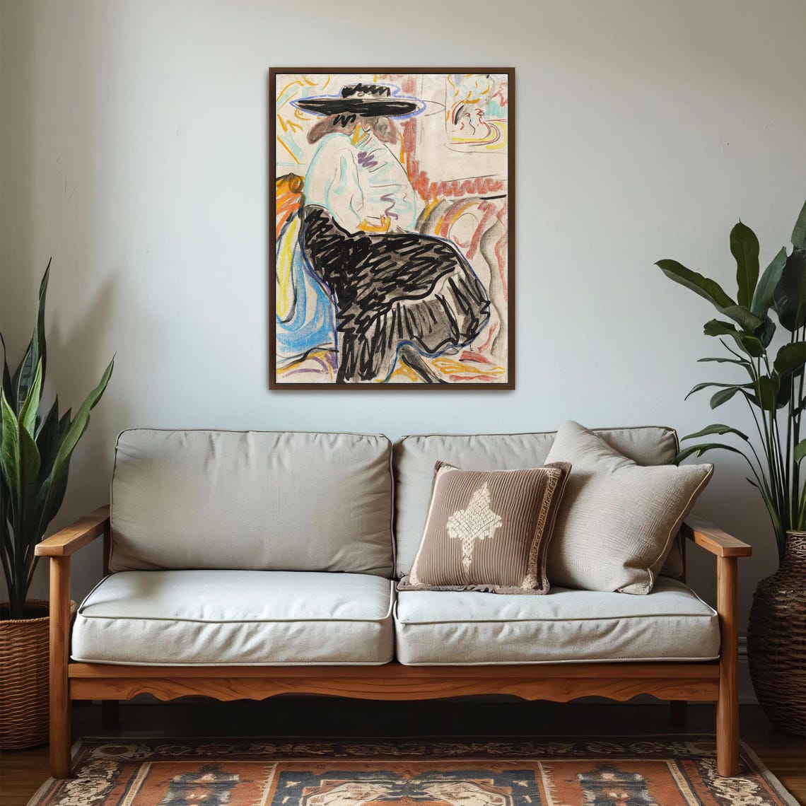 Fauvist Pastel Drawing Of A Seated Woman In A Black Hat Print - Image 5