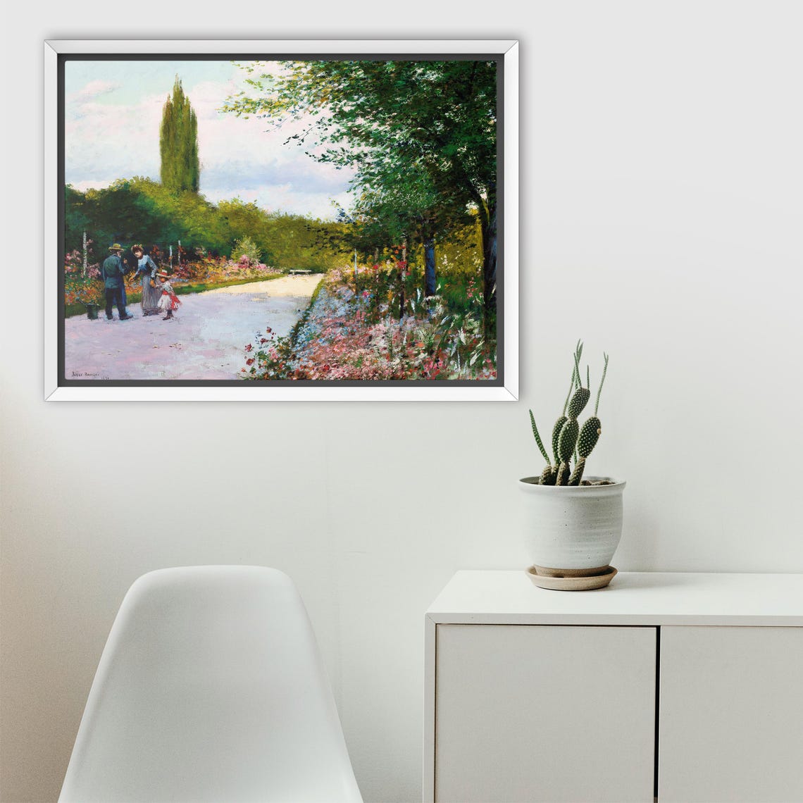 Family Strolling a Flower Garden Path Impressionist Oil Poster - Image 2
