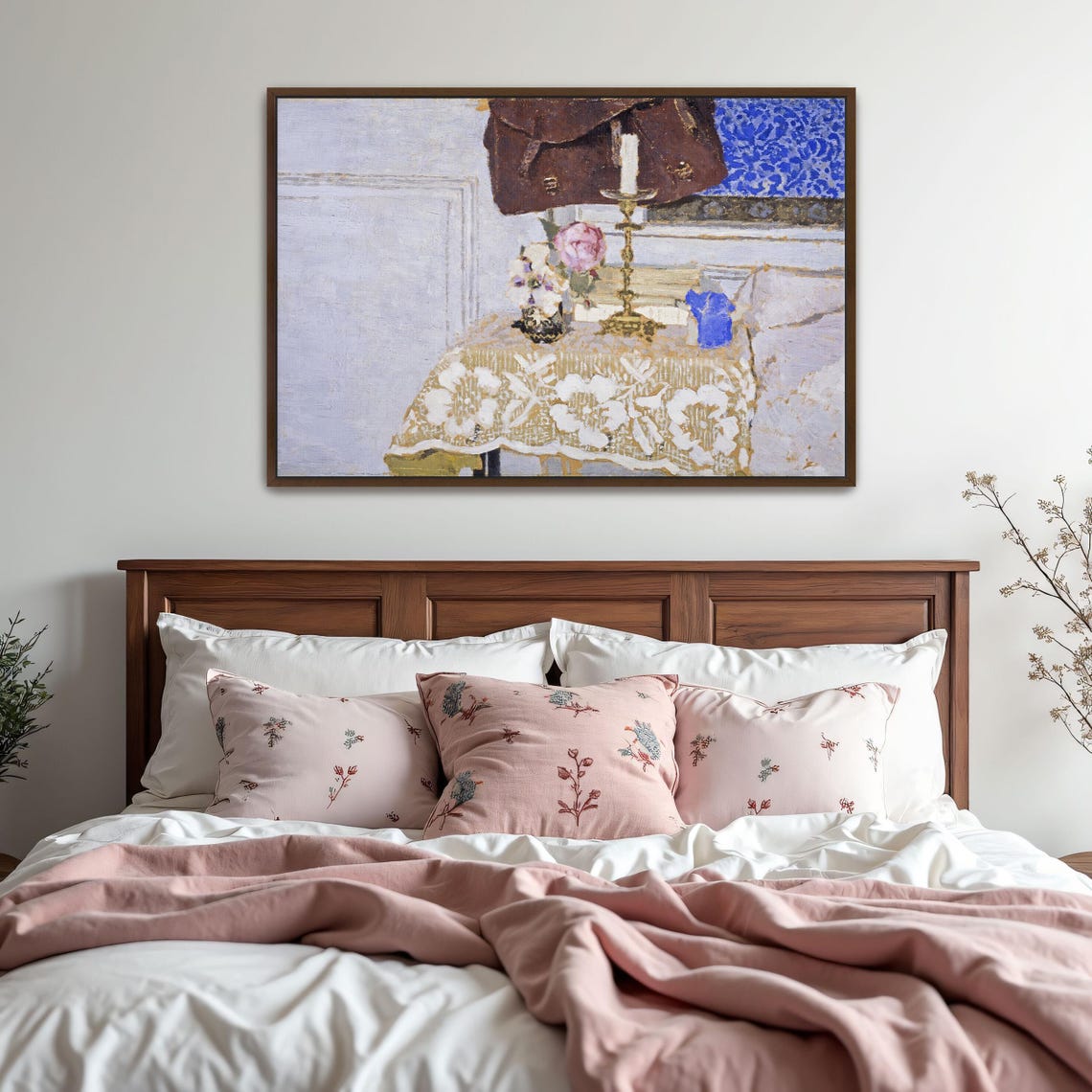Flowers Candle and Lace Cloth Intimate Table Still Life Poster - Image 2