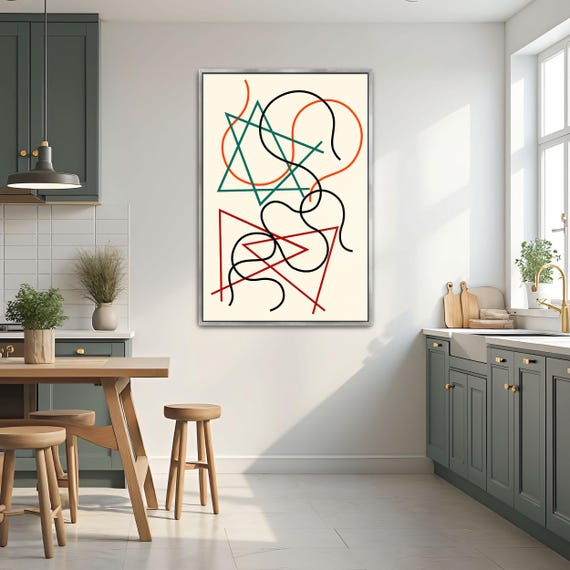 Framed Print Of Abstract Geometric Line Art Geometric Wall Art Black And Green Bedroom Decor Minimalist Illustration