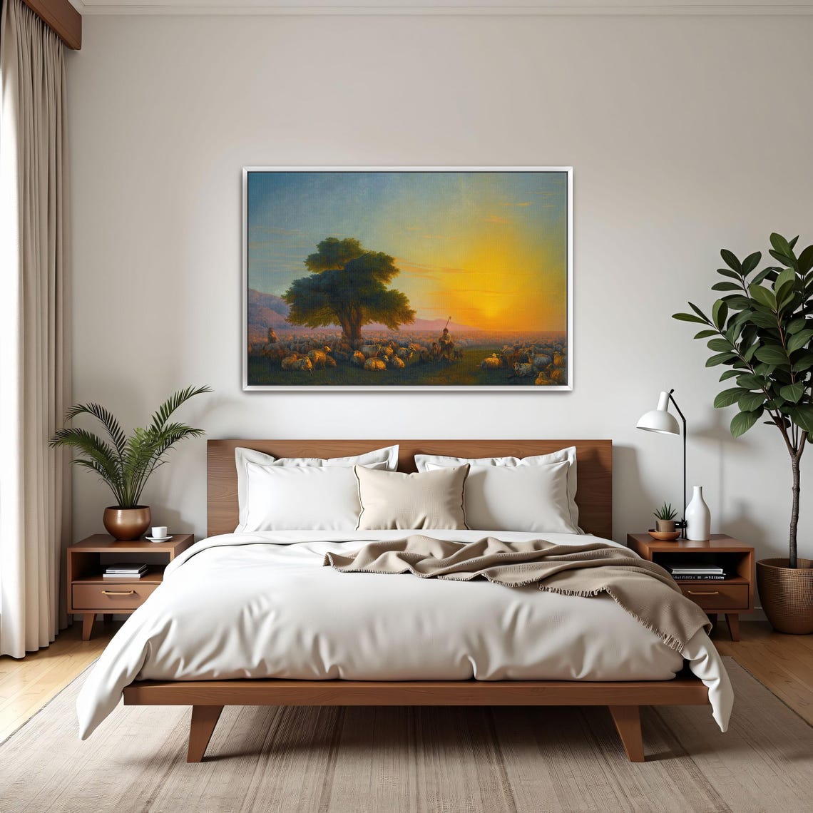Shepherds with Flock at Sunset under a Great Tree Art Poster