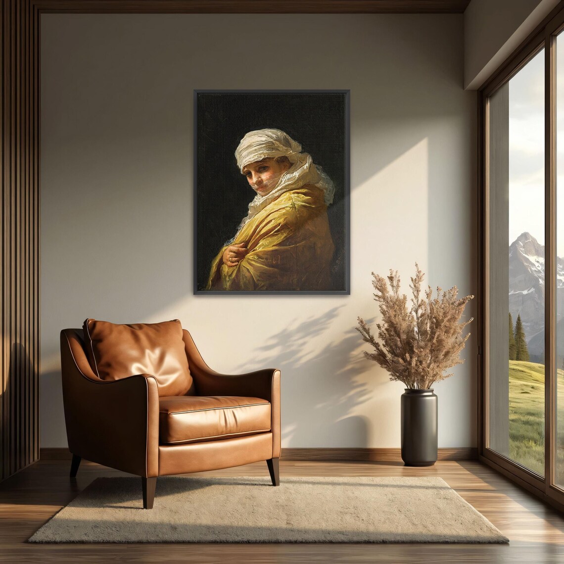 Woman in White Turban and Golden Shawl Classic Portrait Poster - Image 4