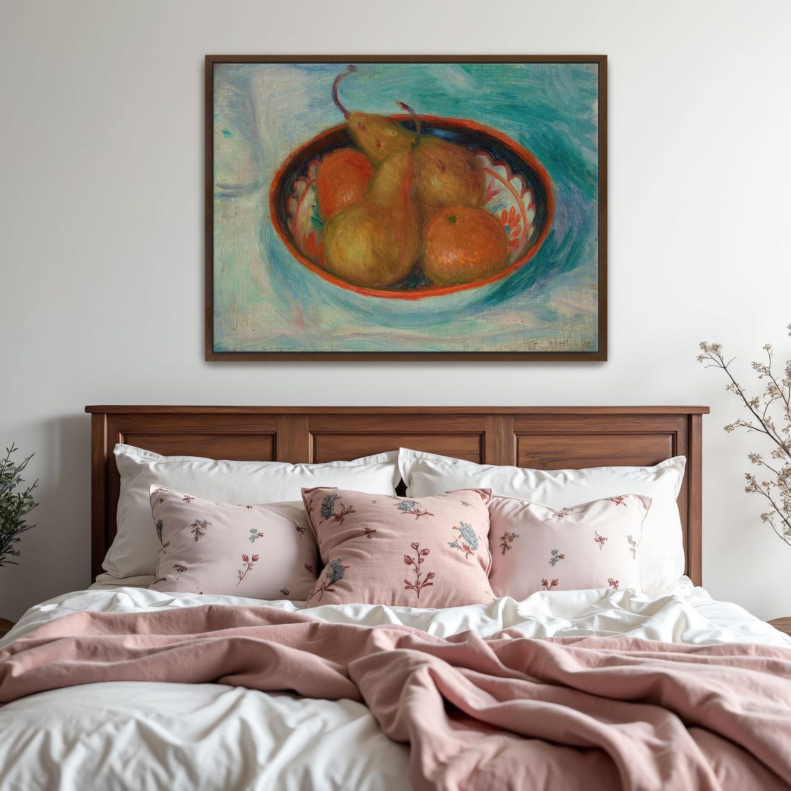 Bowl Of Pears And Oranges Still Life On Turquoise Background Poster - Image 5