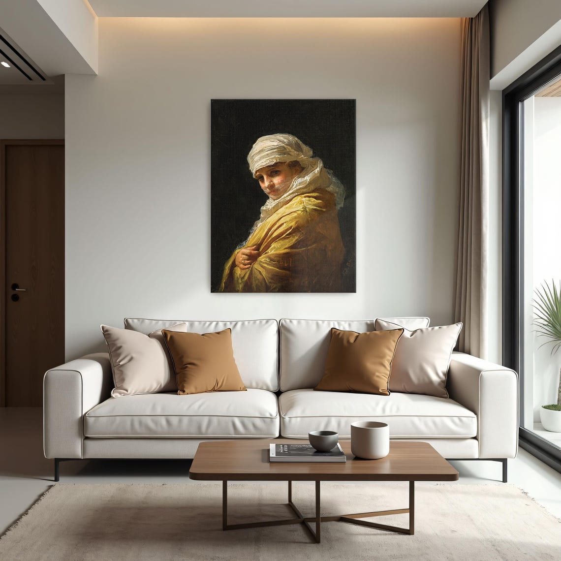 Woman in White Turban and Golden Shawl Classic Portrait Poster - Image 2