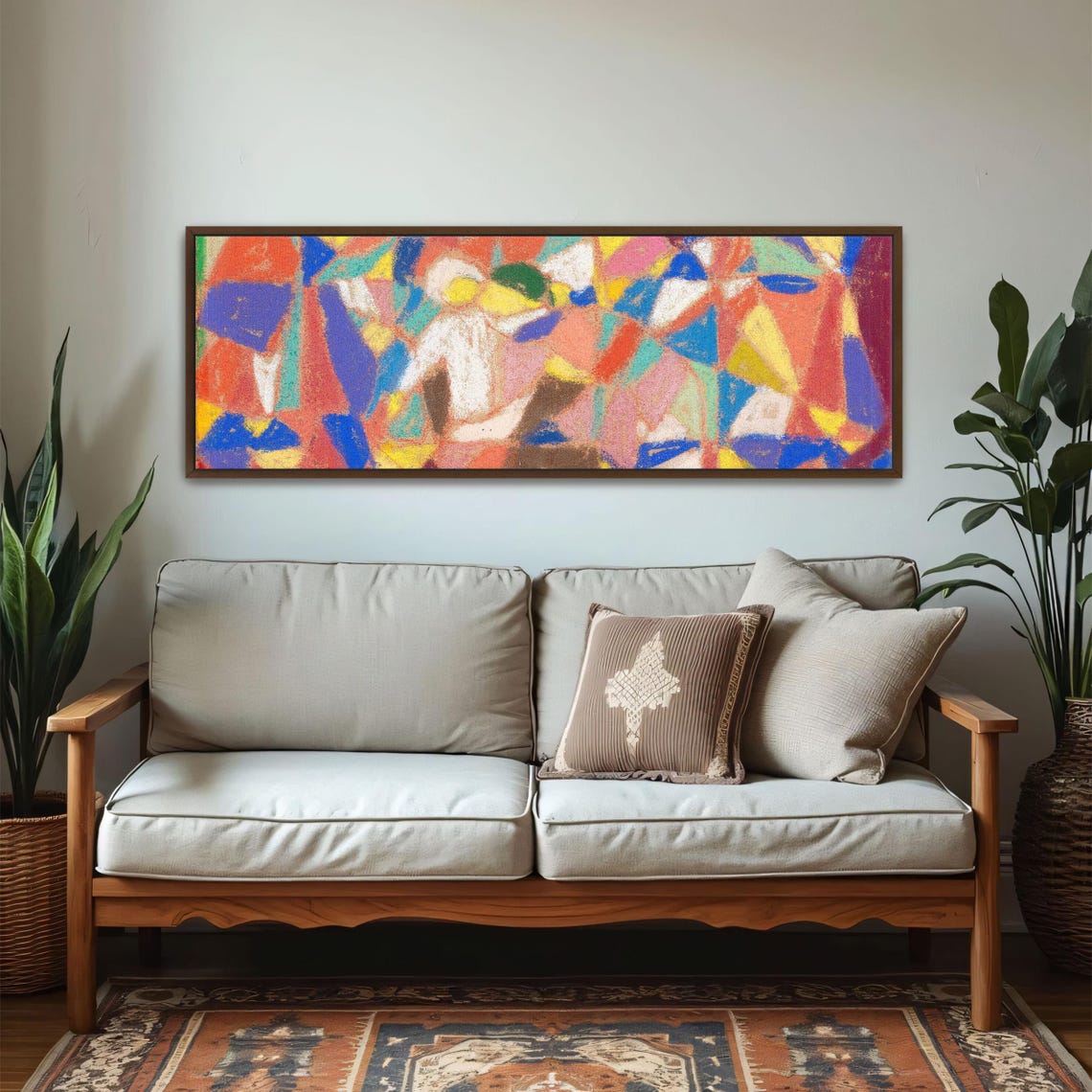 Abstract Colorful Art With Geometric Shapes Panoramic Wall Art Horizontal Framed Art Above Bed Wall Art Bedroom And Living Room Art - Image 2