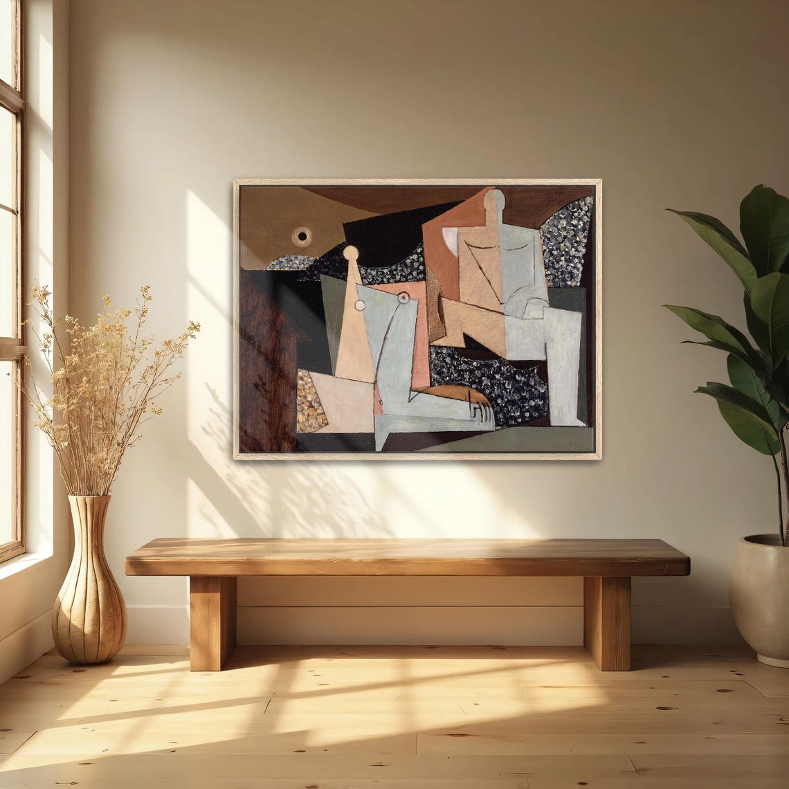 Cubist Painting Of Two Seated Figures In Brown And Beige Tones Poster - Image 4