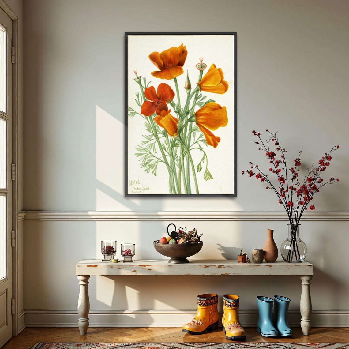 California Poppies Bouquet Vintage Botanical Flower Study Poster
