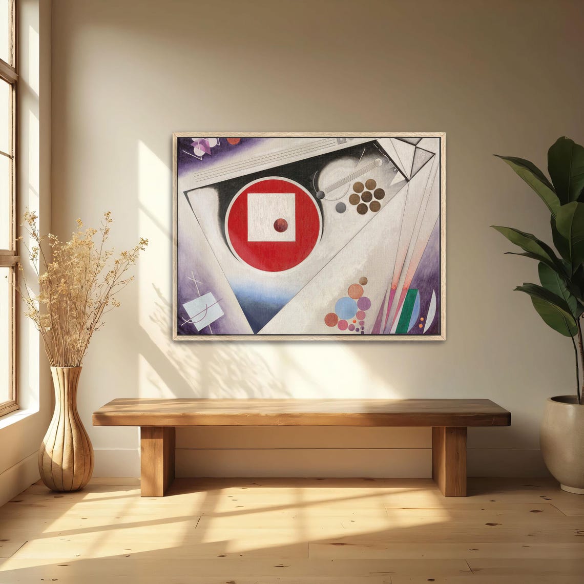 Framed Wall Art Of Abstract Art With Red Circle And Geometric Shapes Geometric Fine Art Print Red And White Bedroom Art Print - Image 4