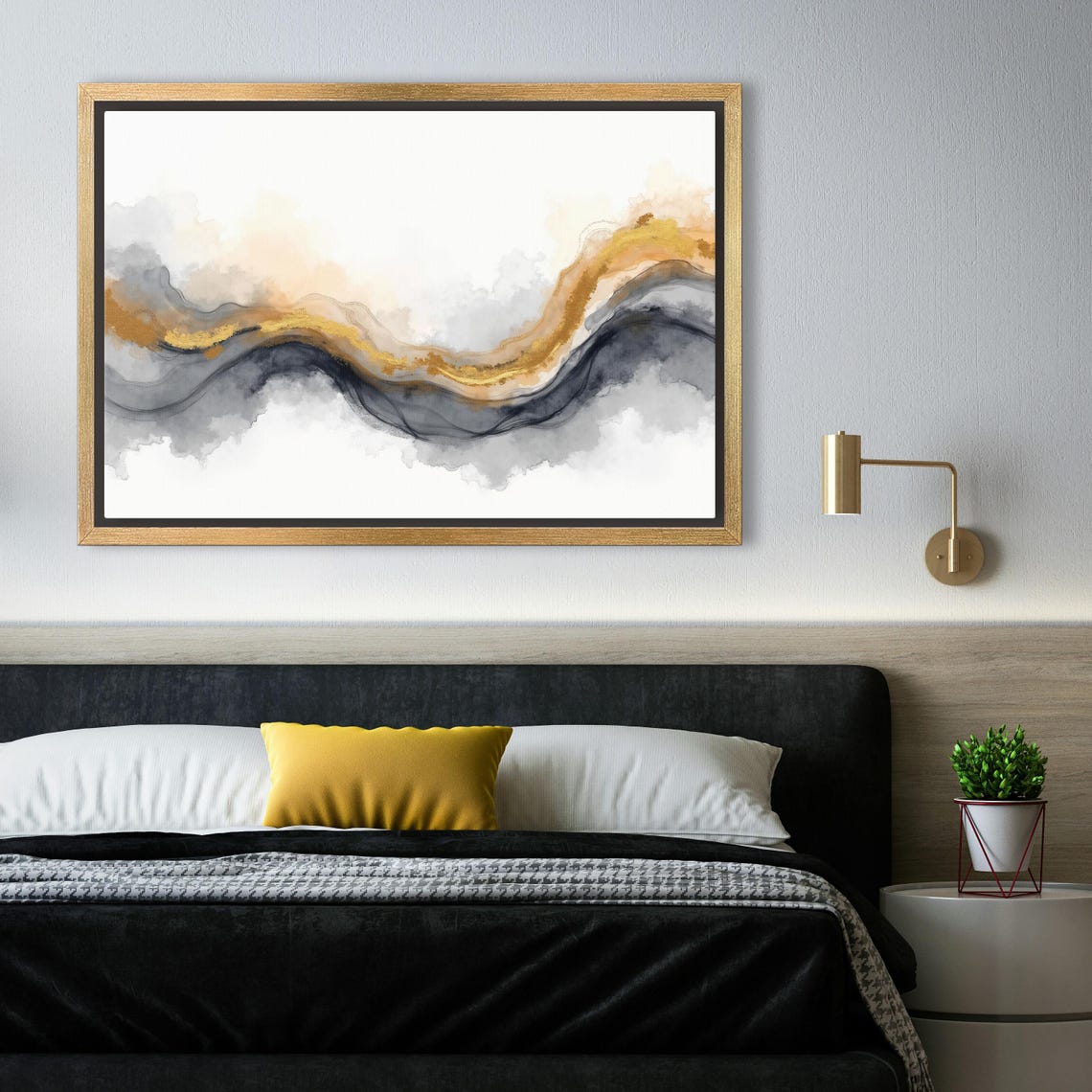 Looping Gold Glitter Arc Over Indigo Grey Watercolor Wash Poster - Image 4