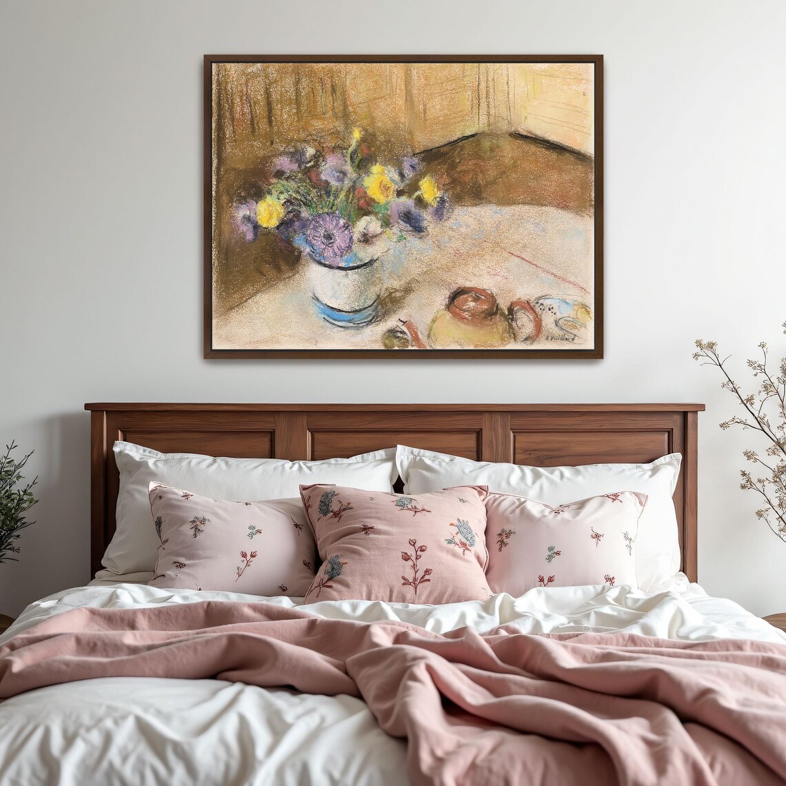 Pastel Still Life of Flower Bouquet with Teapot on a Table Poster - Image 6