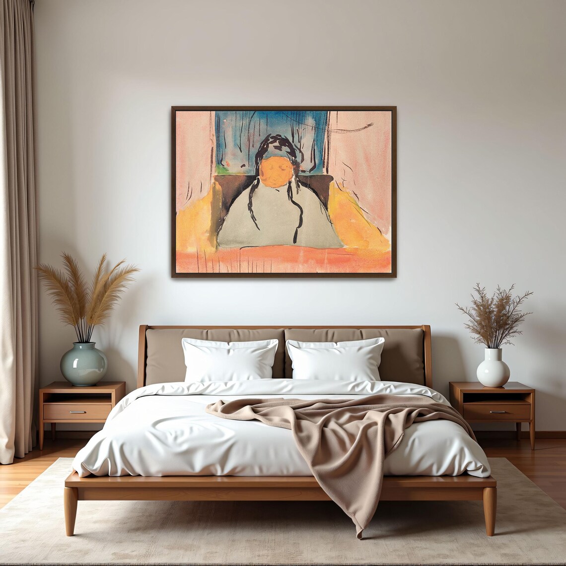 Expressionist Seated Woman Portrait Blue Pink Abstract Poster