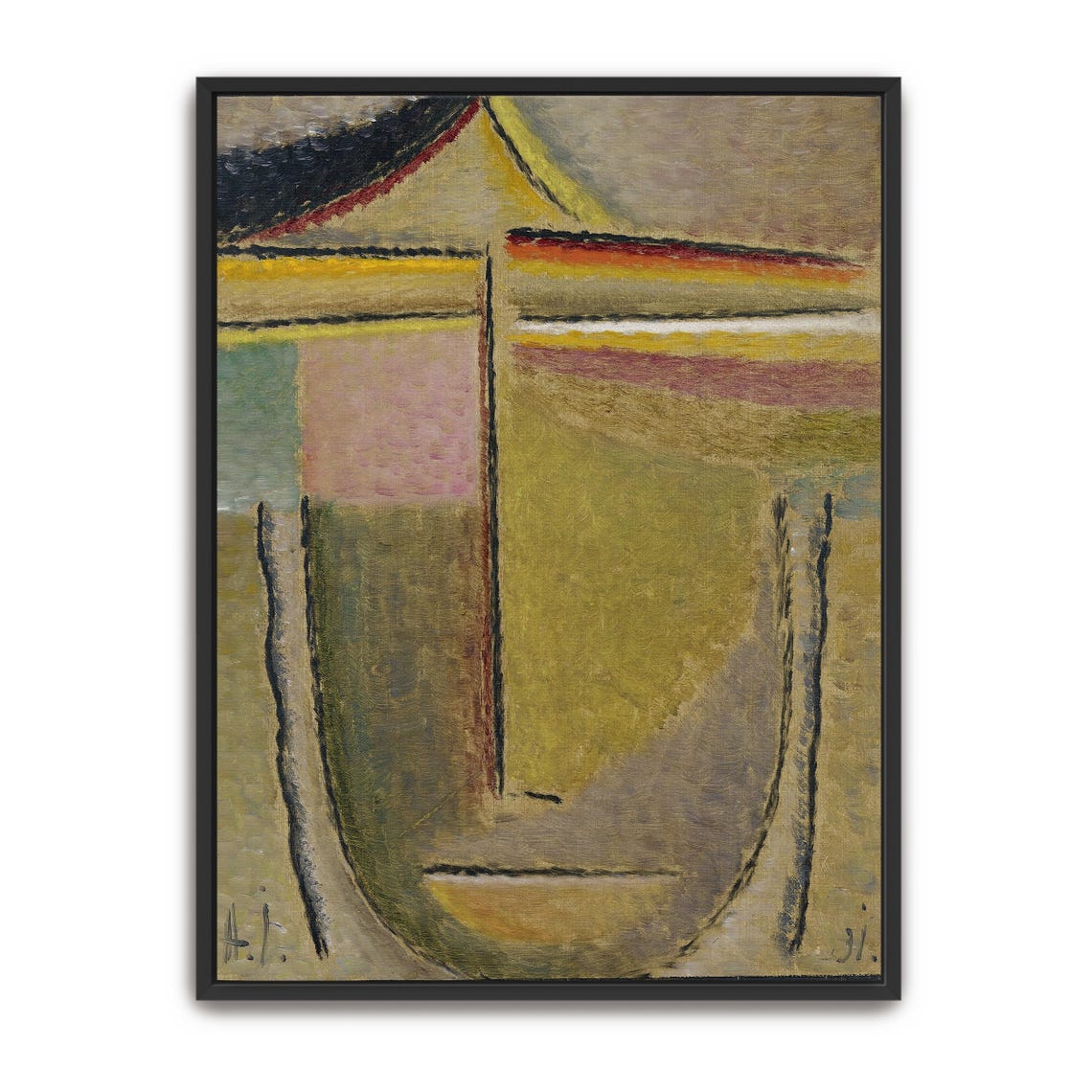 Framed Wall Art Of Abstract Portrait With Geometric Shapes Geometric Print Yellow And Brown Living Room Art Print Abstract Art