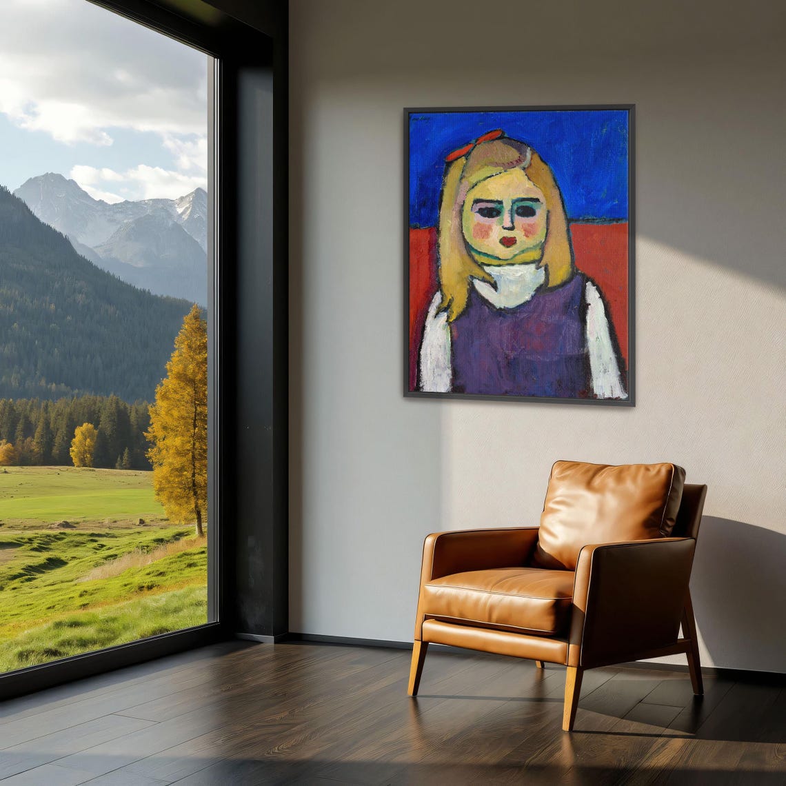 Young Girl with Red Bow Expressionist Portrait Painting Poster - Image 3