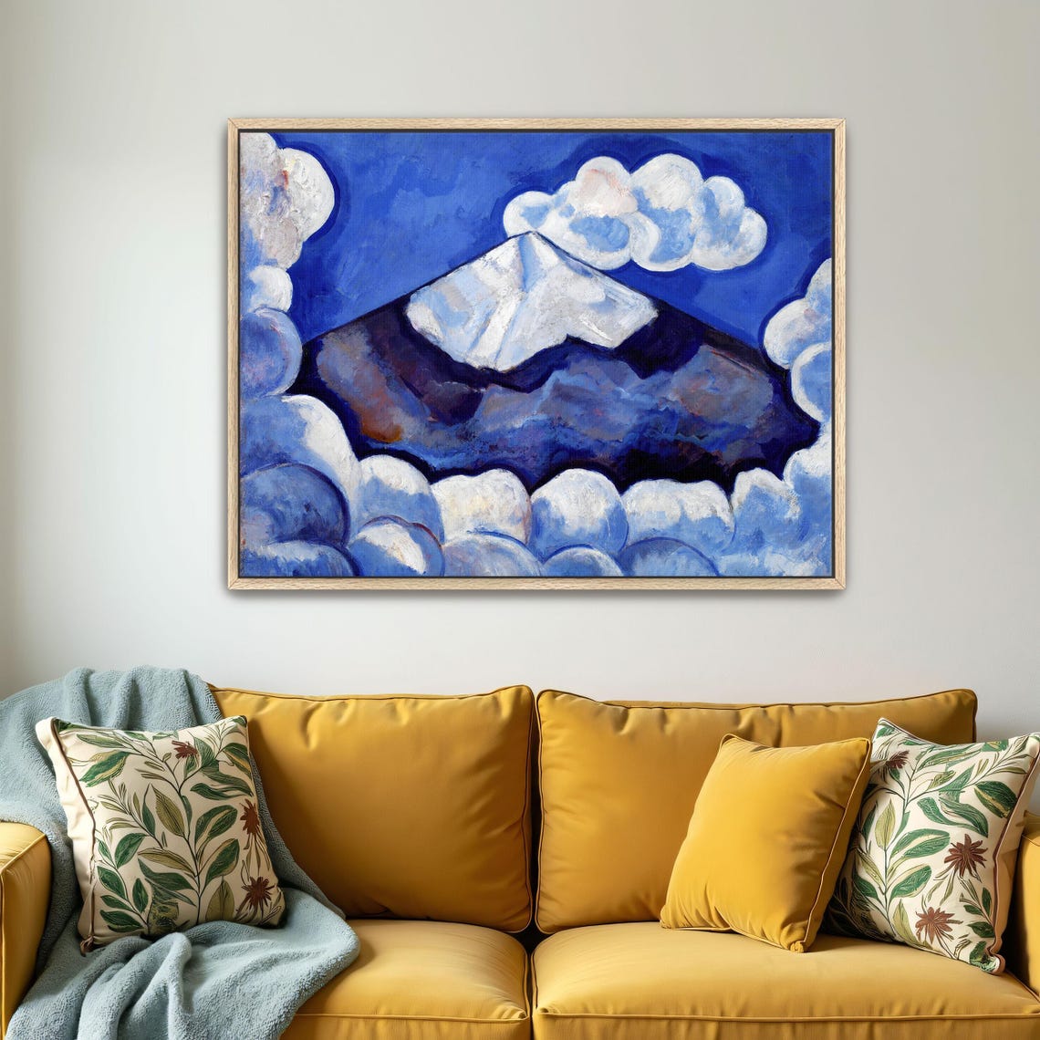 Snow Capped Volcano Peak Under Deep Blue Sky With Clouds Poster - Image 4