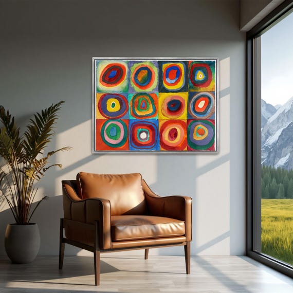 Framed Print Of Abstract Painting With Concentric Circles Geometric Print Red And Yellow Living Room Decor Abstract Art