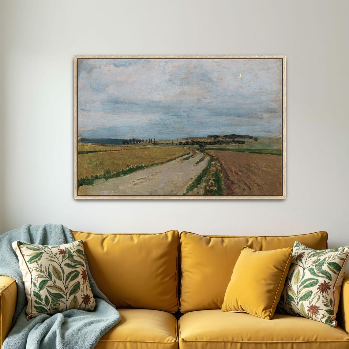 Country Road Through Harvested Fields Moonlit Sky Landscape Poster - Image 5