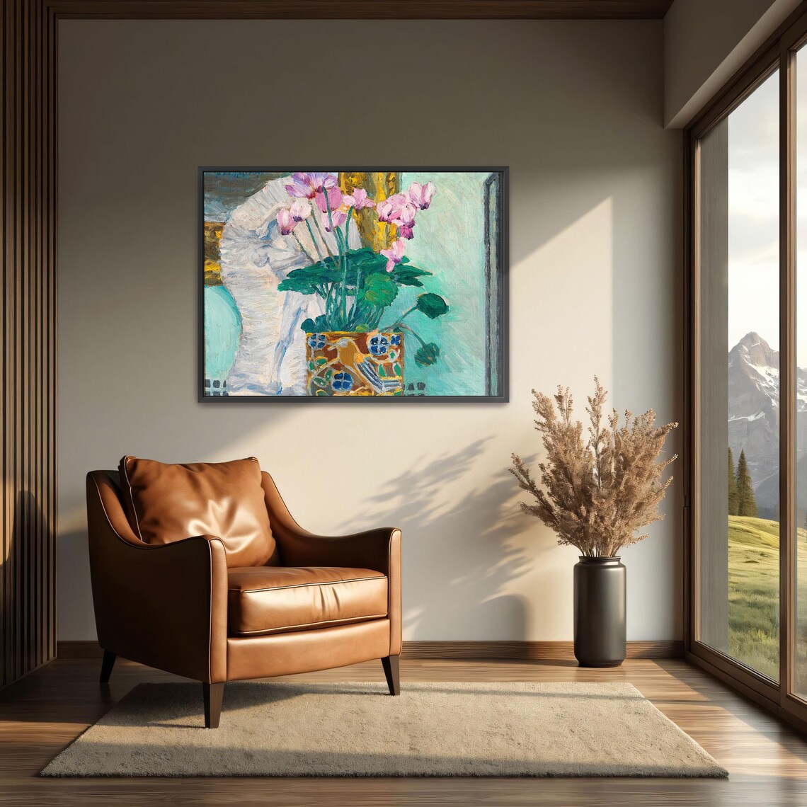 Pink Cyclamen in a Patterned Pot Vibrant Floral Still Life Poster - Image 4