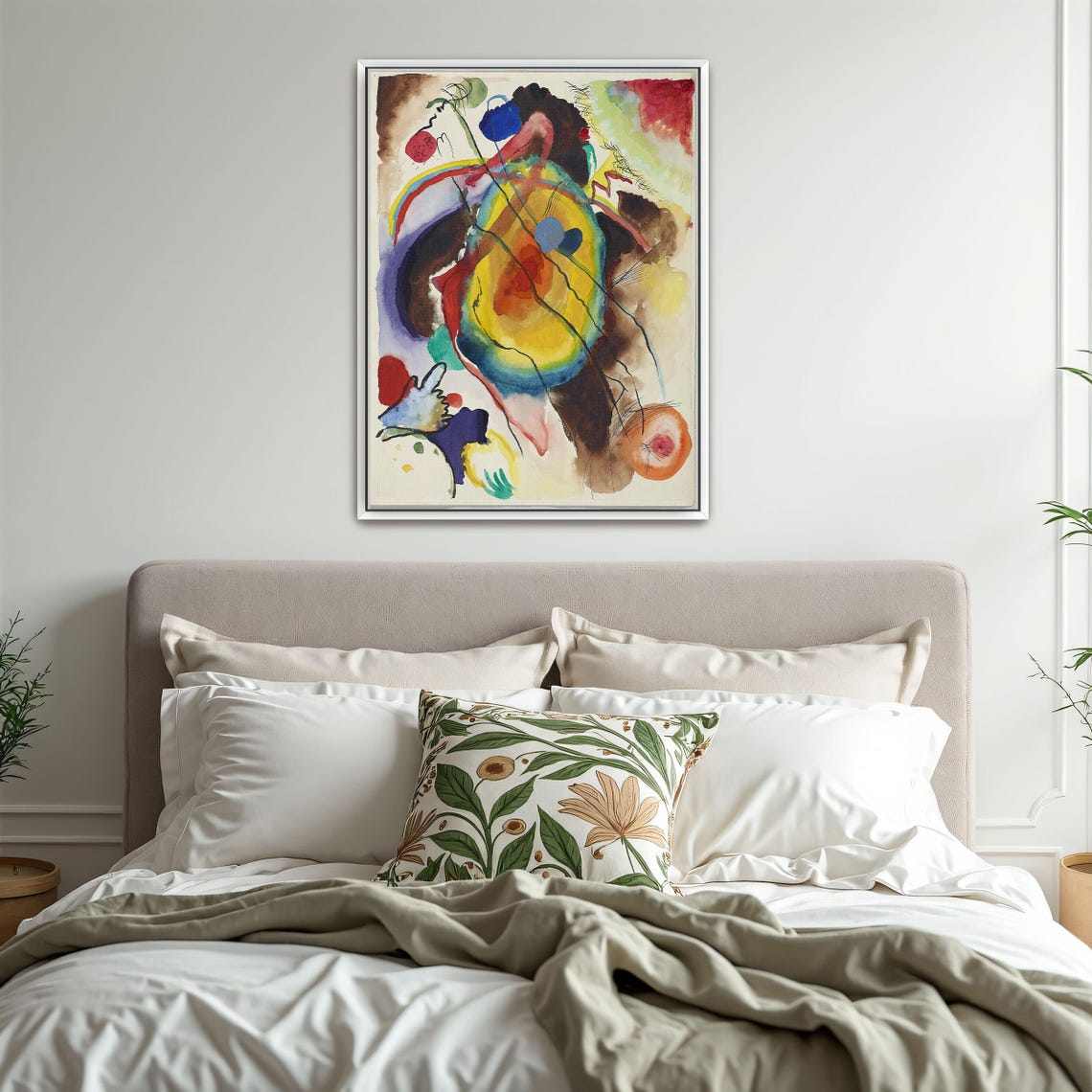 Large Framed Print Of Abstract Watercolor Painting With Circles Geometric Print Yellow And Blue Living Room Decor - Image 3