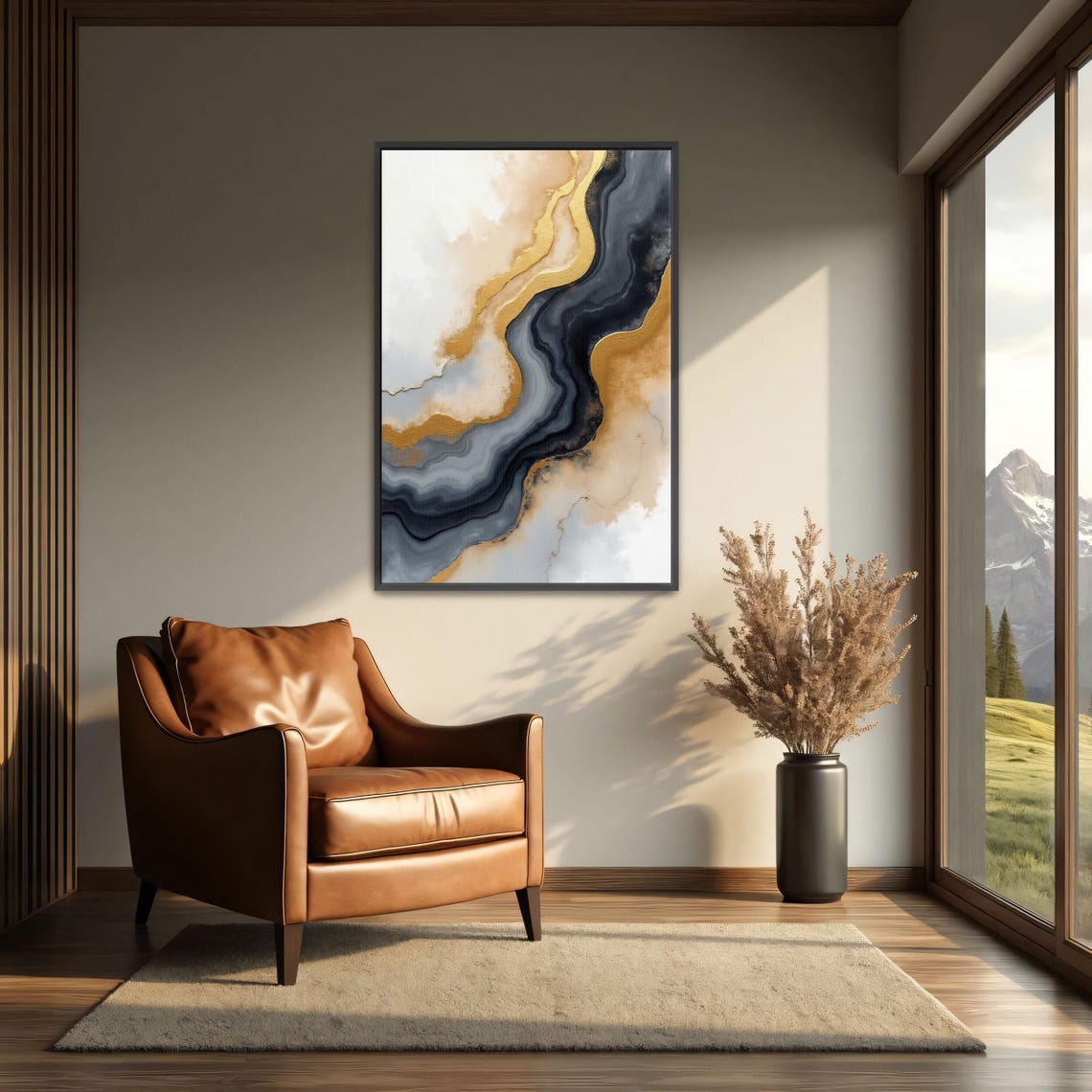 Black Grey And Gold Vertical Marble Swirl Abstract Modern Poster - Image 3