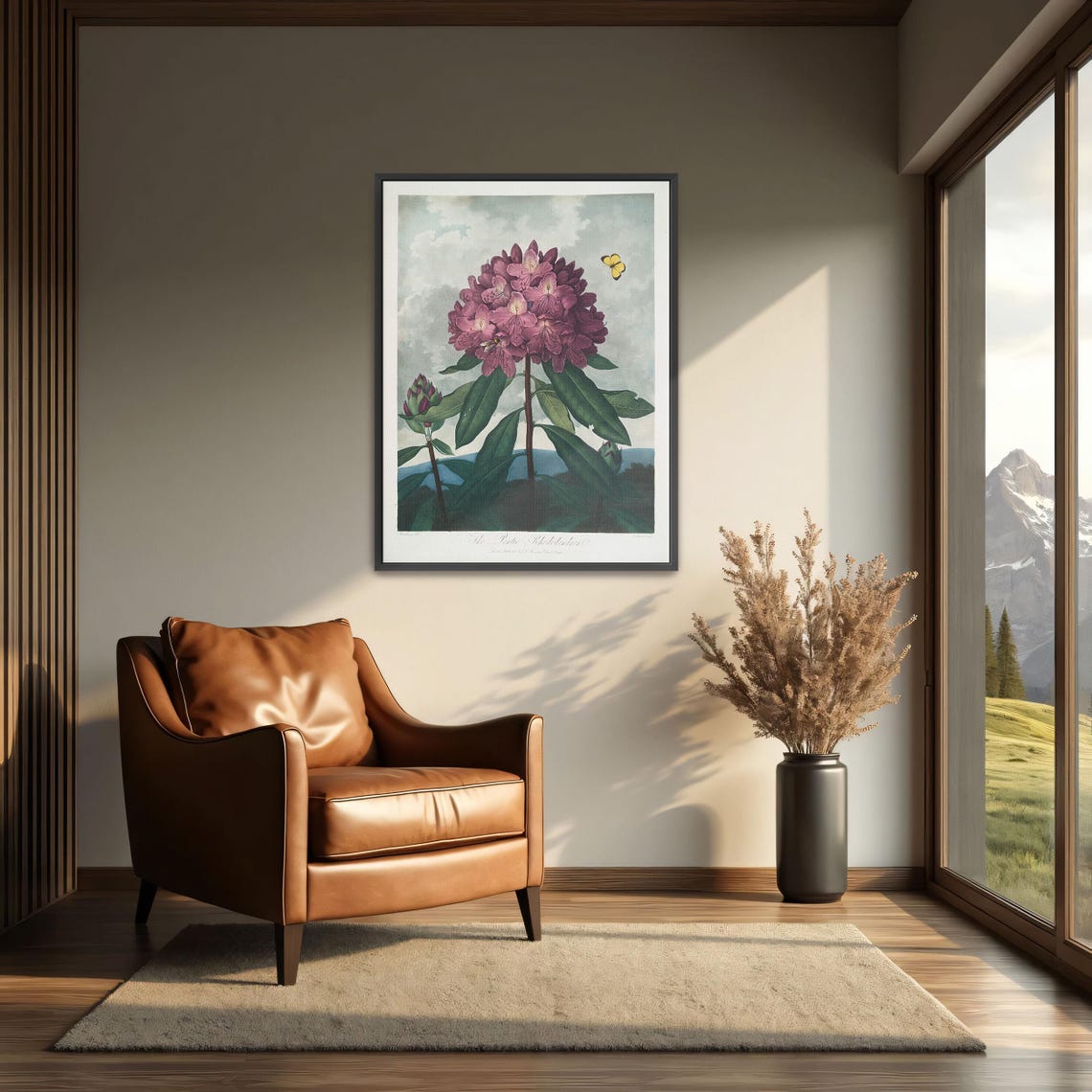 Large Framed Print Of Pink Rhododendron With Insects Botanical Print Pink And Green Kitchen Art Print Contemporary Art - Image 4