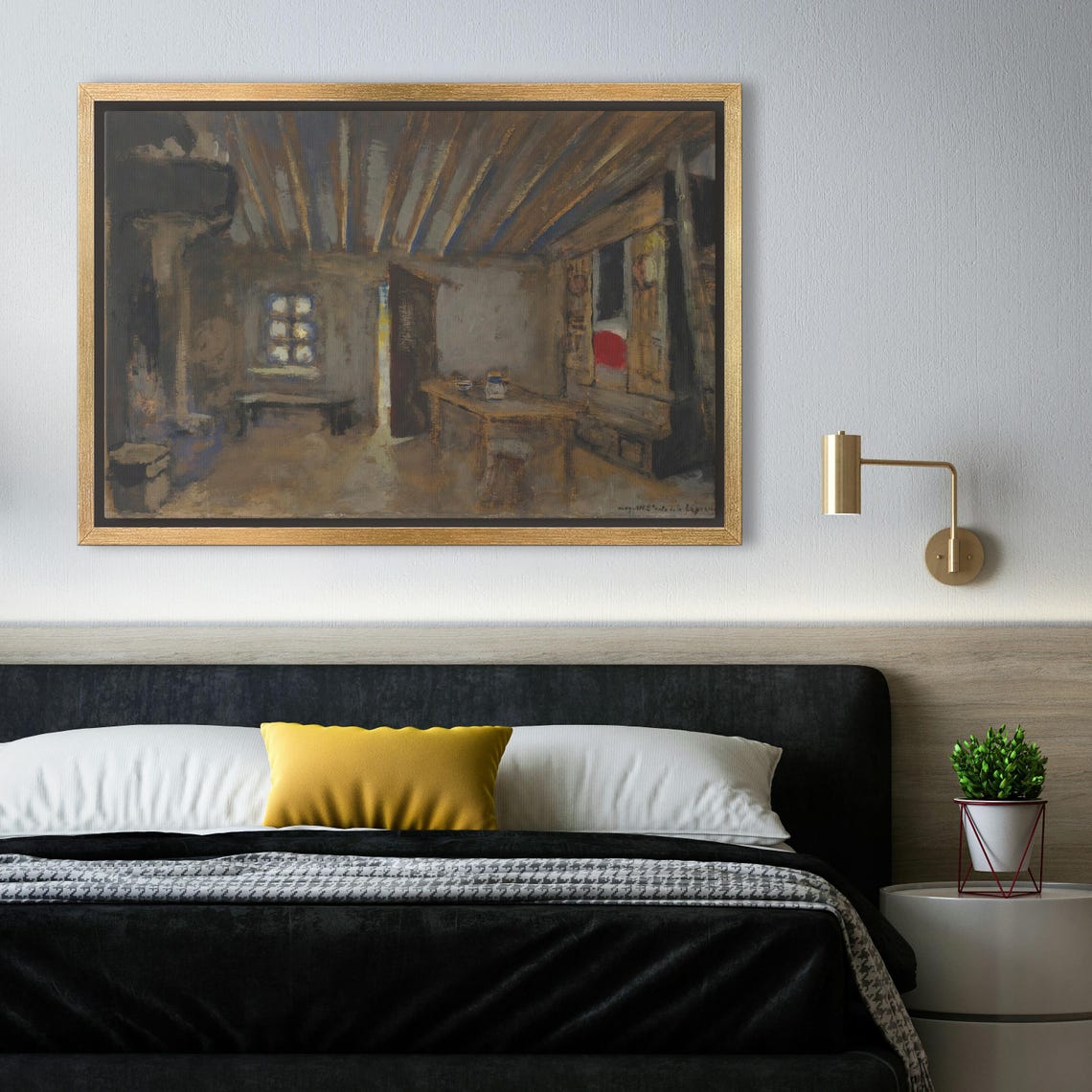 Framed Wall Art Of Interior Scene With Furniture And A Window Geometric Fine Art Print Brown And Gray Entryway Art Print - Image 4